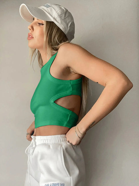'Ulani' Cutout Round Neck Tank Top - Celes Fashion